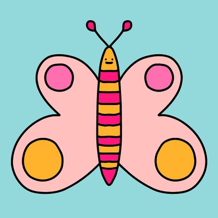 Cute kawaii butterfly illustration cartoon comic style hand drawn pastel colorsのイラスト素材