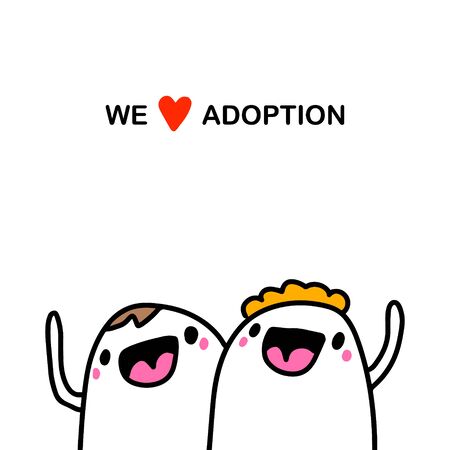 We love adoption hand drawn vector illustration in cartoon comic style couple happyのイラスト素材