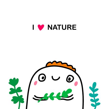 I love nature hand drawn vector illustration in comic doodle style man holding plant greenのイラスト素材