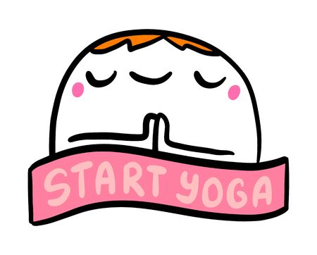 Start yoga hand drawn vector illustration in cartoon comic style man asana lettering labelのイラスト素材