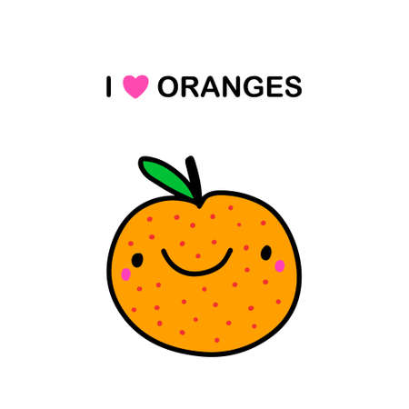 I love oranges hand drawn vector illustration in cartoon comic style fruit smiling expressiveのイラスト素材