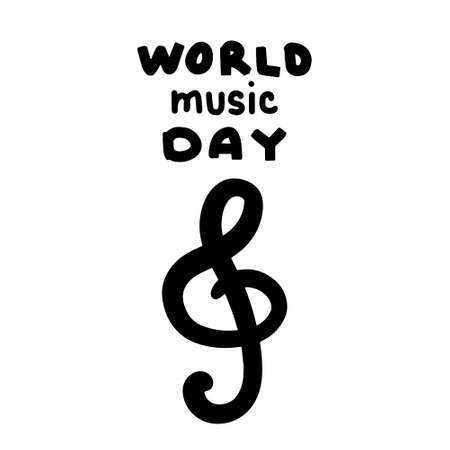 World music day hand drawn vector illustration in cartoon comic style lettering treble clefのイラスト素材
