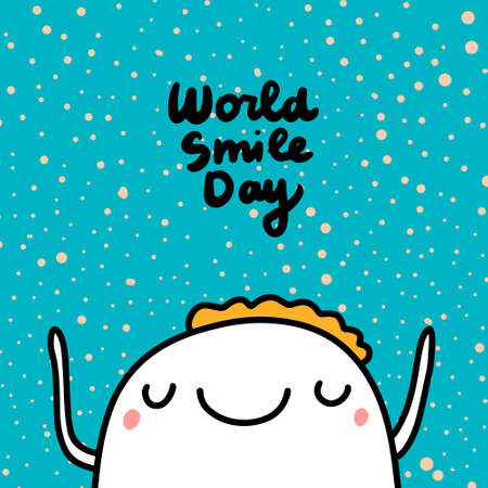 World smile day hand drawn vector illustration in cartoon comic style woman happy cheerfulのイラスト素材