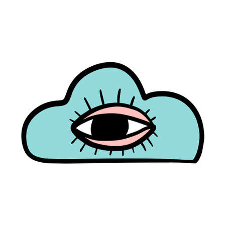Cloud eye inside hand drawn vector illustration in cartoon doodle style icon logoのイラスト素材
