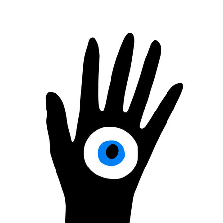 Mystic hand with devil eye inside hand drawn vector illustration in cartoon doodle style iconのイラスト素材