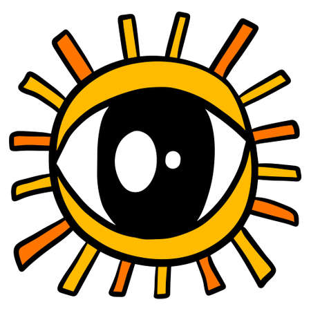 Eye sun hand drawn vector illustration in cartoon doodle style icon yellowのイラスト素材
