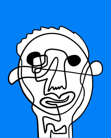 One-line continuous portrait hand drawn illustration portrait in cartoon abstract style doodle manのイラスト素材