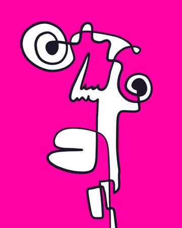 One-line continuous portrait hand drawn illustration portrait in cartoon abstract style doodle manのイラスト素材