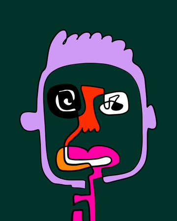 One-line continuous portrait hand drawn illustration portrait in cartoon abstract style doodle manのイラスト素材