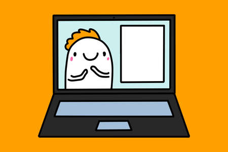 Man talking online course hand drawn vector illustration in cartoon comic styleのイラスト素材