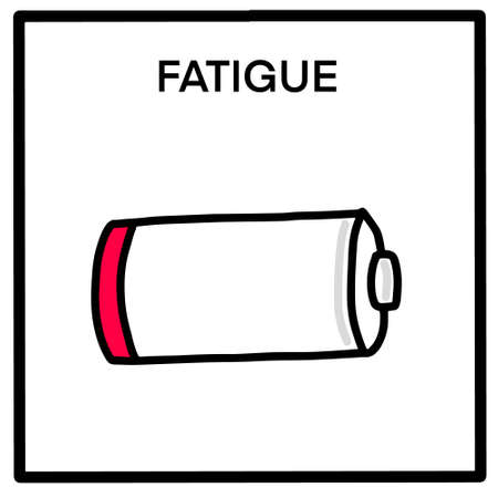 Fatigue hand drawn vector illustration in cartoon comic style battery with low energy powerのイラスト素材