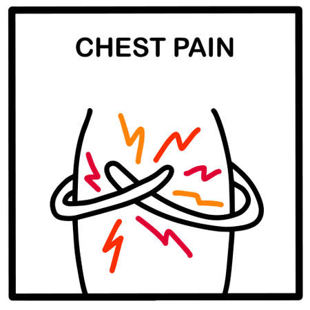 Chest pain hand drawn vector illustration icon in cartoon doodle style coronavirus covid-19 symptomのイラスト素材