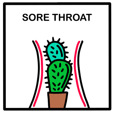 Sore throat hand drawn vector illustration in cartoon doodle style icon infographics cactus insideのイラスト素材