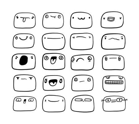Big set hand drawn vector illustration in cartoon doodle style face expressive emotions peopleのイラスト素材
