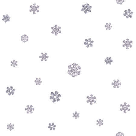 Jointless texture of different white snowflakes on white background. 3D render.の写真素材