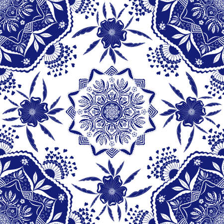 Floral seamless pattern. Blue flowers on a white background.の写真素材