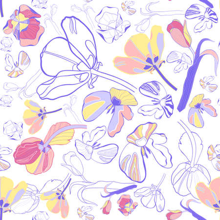 Seamless floral pattern with tulips. Flowers on a white background.の写真素材