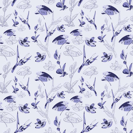 Seamless natural pattern with lilac leaves. Very Peri color of 2022.の写真素材