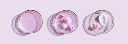 petri dish with cosmetic samples on a light backgroundの写真素材