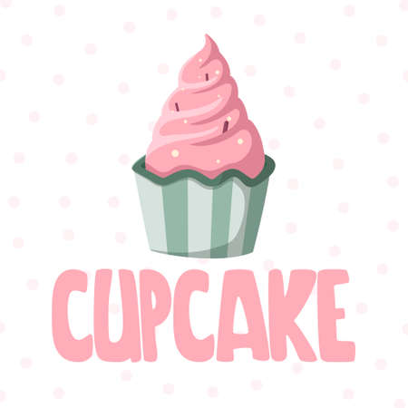 Birthday gift card with delicious cream cupcakes on a delicate pink backgroundのイラスト素材