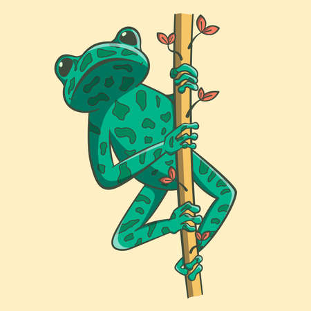 Frog with spots creeps on a twig.のイラスト素材
