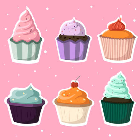 Set of six donuts of different colors.のイラスト素材