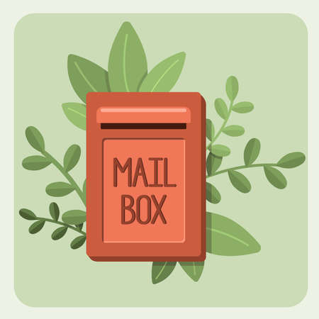 Decorated mailbox with herbs and leaves.のイラスト素材