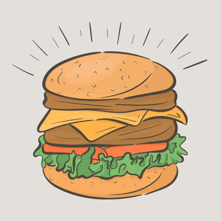 Tall delicious burger with two cutlets and cheeseのイラスト素材
