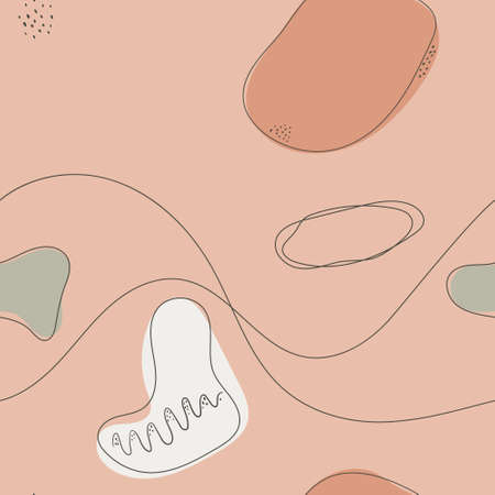 Vector illustration isolated seamless pattern background. Doodle objects, hand drawn lines, pastel colorl.のイラスト素材