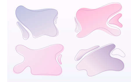 Four flat geometric shapes. A set of abstract liquid objects with a gradient of gentle pink and blue shades. For backgrounds.のイラスト素材