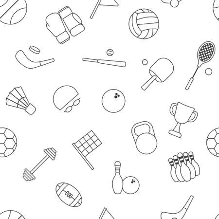 Vector illustration of a seamless black and white pattern from sports supplies for background.のイラスト素材