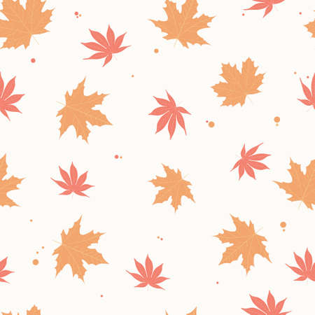 illustration seamless pattern autumn mood yellow orange red maple leaves. Background decoration in fall style.のイラスト素材