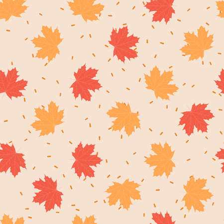 illustration seamless pattern autumn mood yellow orange red maple leaves. Background decoration in fall style.のイラスト素材