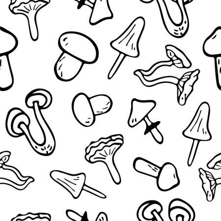 flat illustration seamless pattern mushrooms icons.のイラスト素材