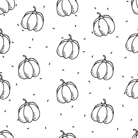 flat illustration seamless pattern on an autumn theme. Pumpkin doodleのイラスト素材