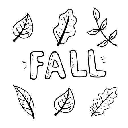 flat illustration banner with inscription fall with autumn leaves.のイラスト素材