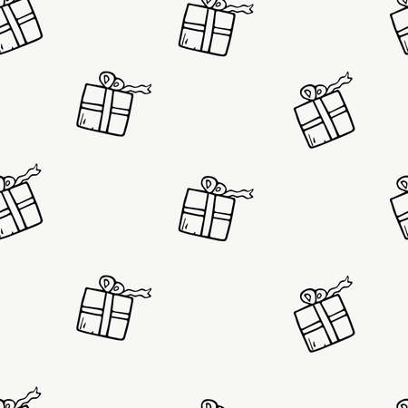 Vector cartoon flat illustration. Seamless pattern with doodle icons of Christmas gifts.のイラスト素材