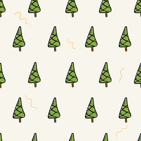 Vector cartoon flat illustration. Seamless pattern with doodle icons of Christmas trees.のイラスト素材