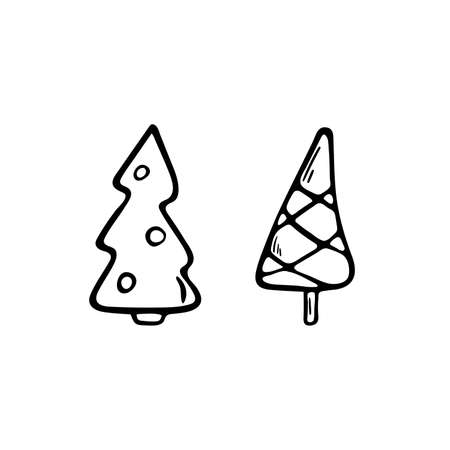 Vector cartoon flat illustration. Christmas trees icons. New Year festive decorations.のイラスト素材