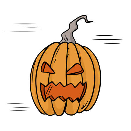 Vector doodle illustration. Scary pumpkin for halloween. Creepy face. White background.のイラスト素材