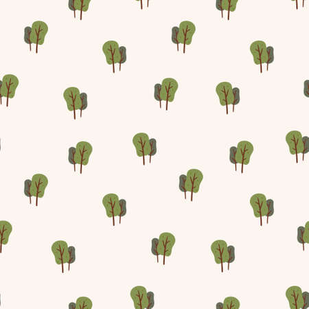 Vector illustration of doodle seamless pattern. Cartoon trees with a lush crown.のイラスト素材