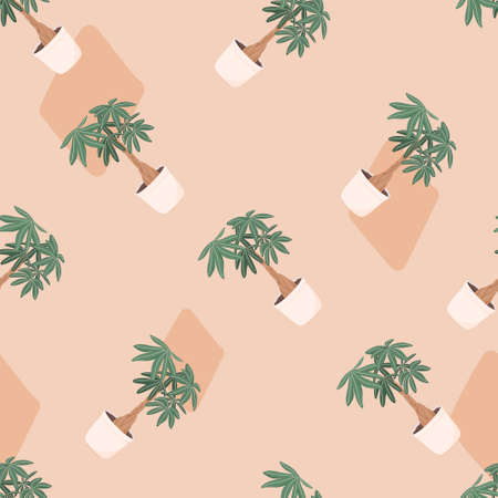 trendy illustration seamless pattern of home plant in a pot.のイラスト素材