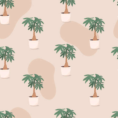 trendy illustration seamless pattern of home plant in a pot.のイラスト素材