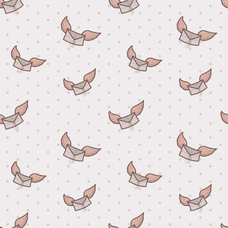 illustration, seamless pattern cute cartoon letters or envelopes with wings. Decoration for background or wrapping paper for love message or gift.のイラスト素材
