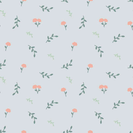 Vector illustration seamless pattern. Cute minimalistic images. Doodle twigs and flowers in pastel colors.のイラスト素材