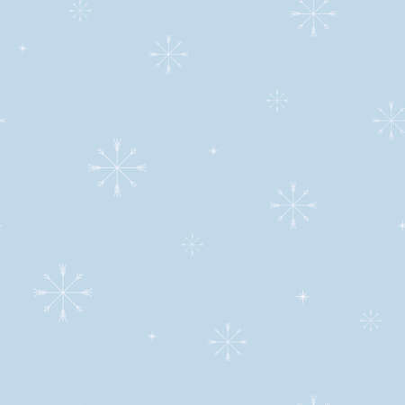 Vector illustration seamless pattern. Minimalistic white snowflakes on a blue background. Winter and Christmas decoration.のイラスト素材