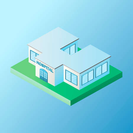 Vector isolated image in isometric style. Volumetric hospitals building, architecture and the concept of a modern city. Design decorative elements on the theme of modern life.のイラスト素材