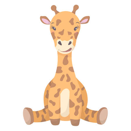 Vector isolated illustration on white background. Cute pink baby giraffe with a crown. Cartoon animal to decorate baby items and background.のイラスト素材