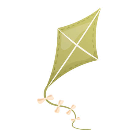 Vector isolated illustration on white background. Cheerful cartoon flying kite on a rope with bows. Children summer fun and games.のイラスト素材