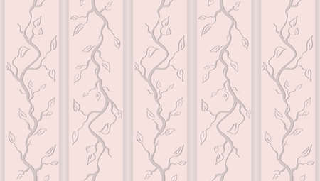 Vector horizontal abstract seamless floral background in light beige colors. Wallpaper with branches, twigs and leaves.のイラスト素材